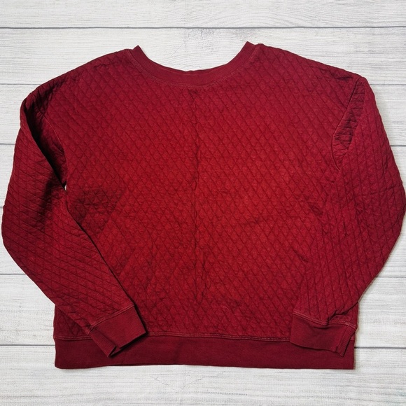 Garnet Hill Organic Cotton Quilted Crewneck Relaxed Pullover Sweatshirt Maroon M - Picture 1 of 5